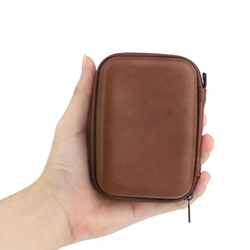 Sac de rangement en cuir pour écouteurs, organisateur de câble de données USB, étui de protection pour écouteurs, Mini pochette rigide à fermeture éclair