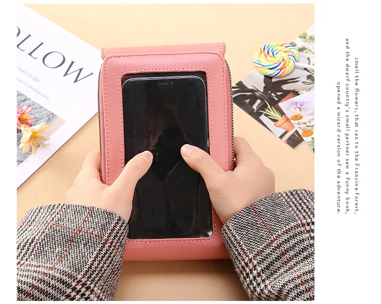 Tanie Torebki damskie miękkie skórzane portfele z ekranem dotykowym saszetka na telefon komórkowy sklep