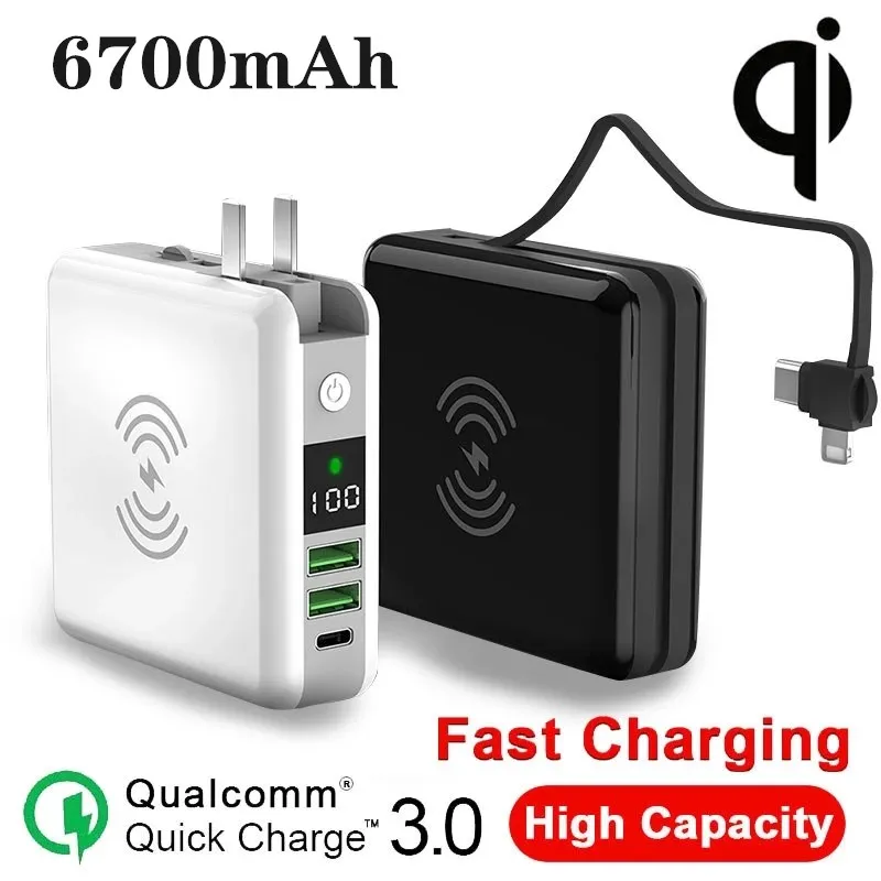 6700mAh Wireless Magsafe PowerBank Fast Charger for Xiaomi Samsung iPhone 2USB Port Digital Display External Power Bank Battery