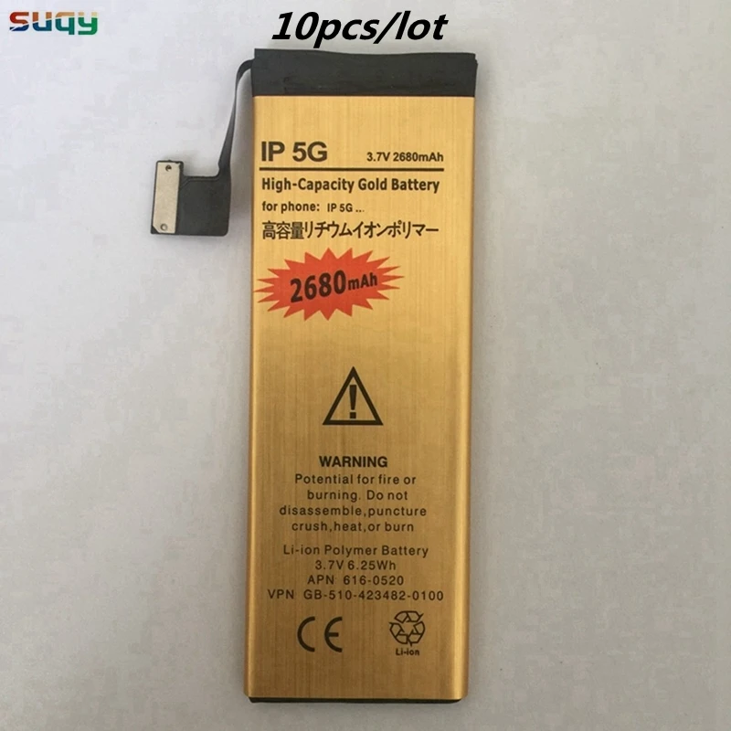 Suqy 10 шт./лот Сменный аккумулятор для iphone 5 2680 Аккумулятор для телефона, мАч для Apple iphone 5 5g Rechargebale аккумулятор