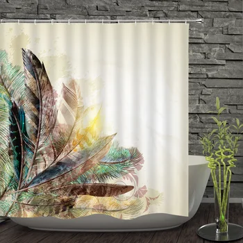 

YIMING Beautiful colorful feather shower curtain polyester home decoration curtain with hook water bath curtain 200*180cm