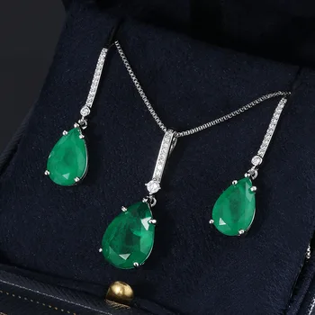 

2020 new Women Created Emerald zircon water drop stone Earrings and pendant necklace jewelry set for ladies party