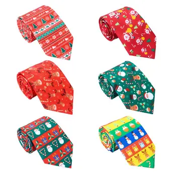 

Men Christmas Neckties Novelty Cute Xmas Tree Printed Holiday Party Fun Ties