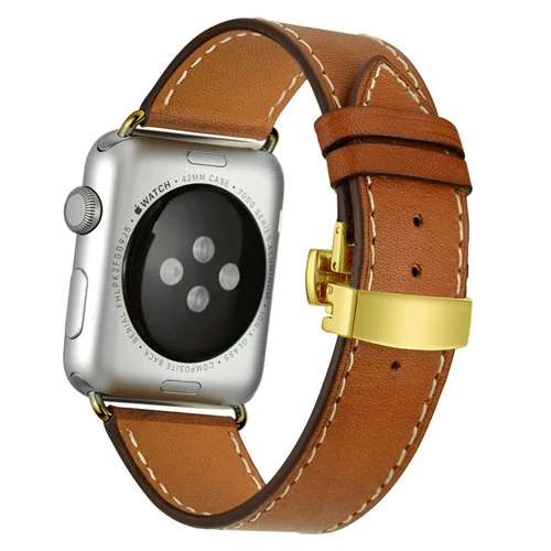 Gold buckle Кожаный ремешок для apple watch band 4 44 мм 40 мм correa ремешок для часов iwatch 5 4 3 2 band 42 мм 38 мм для часов с пряжкой-бабочкой аксессуары - Цвет ремешка: Gold buckle