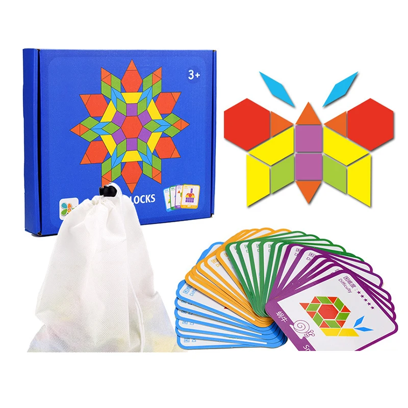 155Pcs Creative Shape Puzzles Board Set Montessori Woode Materials Hand Brain Training Early Learning Thinking toy for Baby Gift