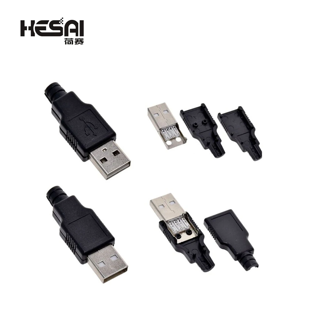 10PCS USB2.0 Type-A Plug 4-pin Male Adapter Connector jack & Black Plastic Cover 