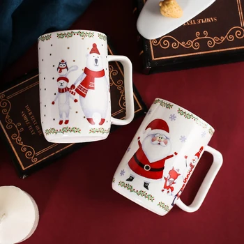 

Christmas Cartoon Coffee Cup with Spoon Cute Hand Painted Mug Creative Personalised Ceramic Coffee Mug Christmas Gift DA60MKB