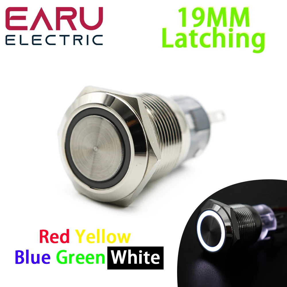 1pcs 19mm Waterproof Latching Maintained Flat Round Stainless Steel