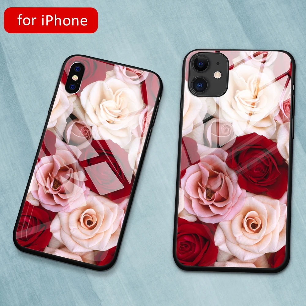Стеклянная задняя крышка для iphone xs max красная роза iPhone 6 6S 7 8 plus X XR XS MAX стеклянный