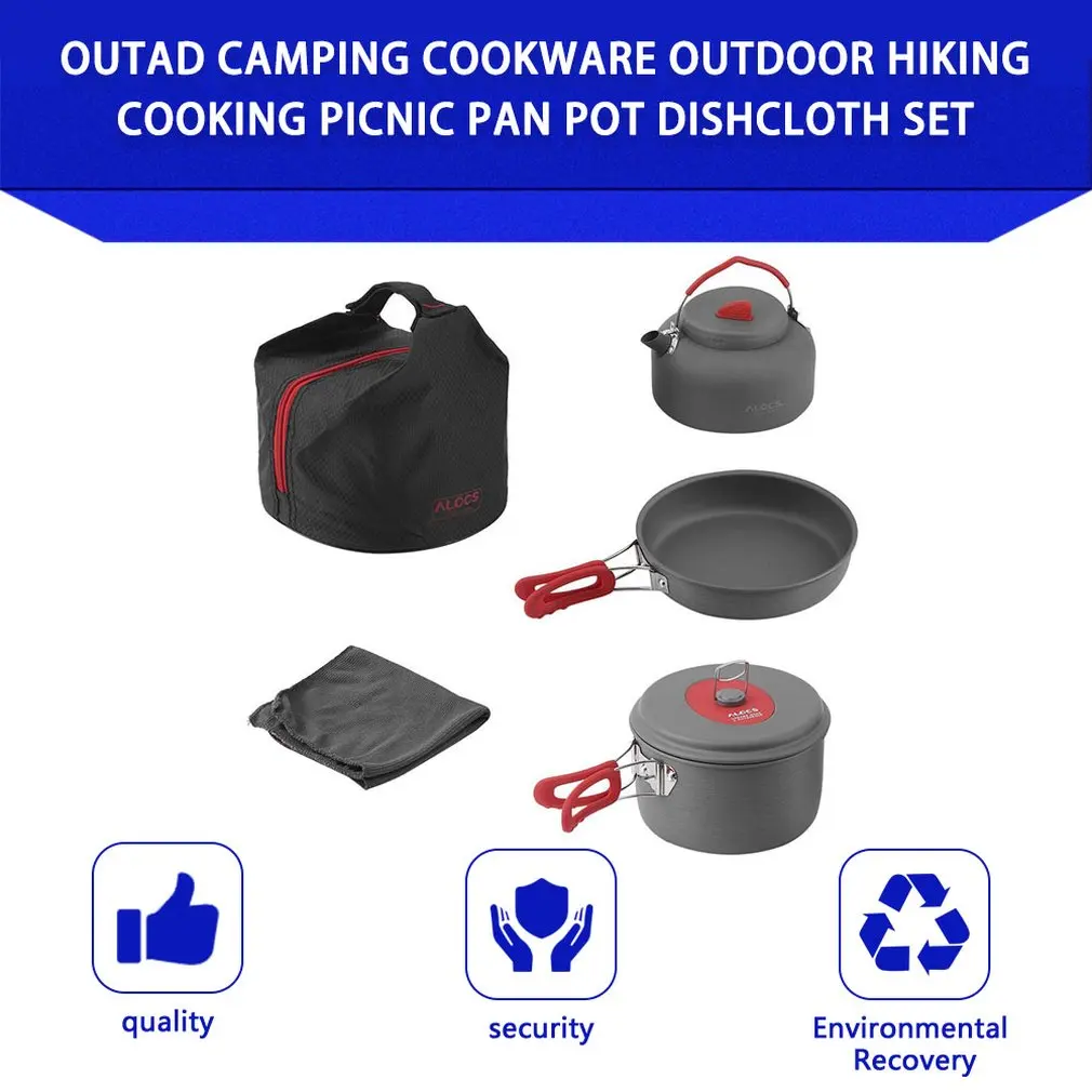 Non-Stick Aluminum Camping Cookware Ultralight Outdoor Cooking Picnic Set Camp Pot Pan Kettle Dishcloth For 2-3 People