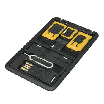 

Black 5 in 1 Universal Mini SIM Card Adapter Storage Case Kits For Nano Micro SIM Card Memory Card Holder Reader Case Cover Conn