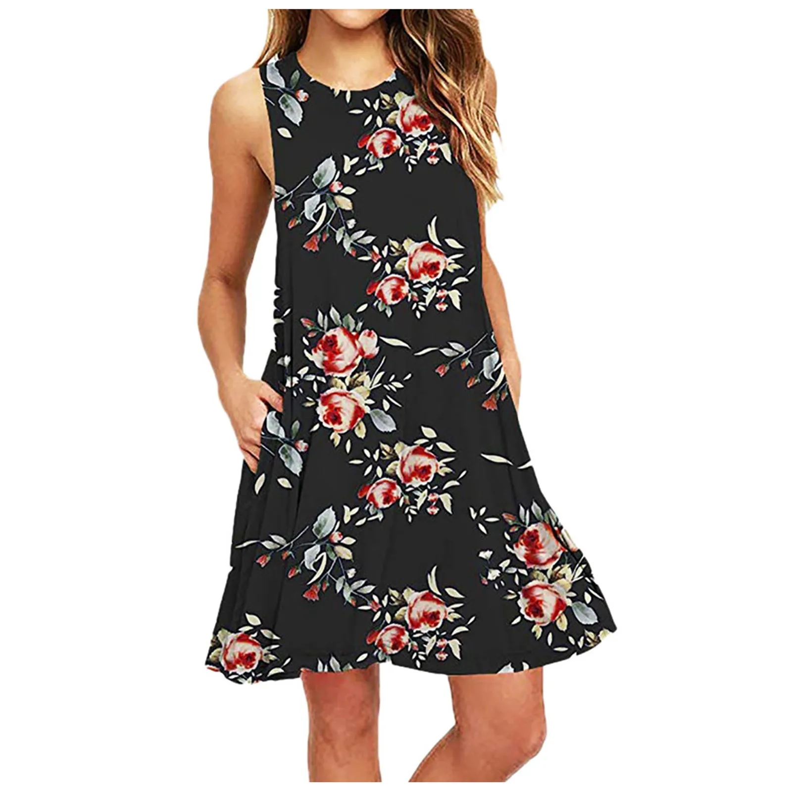 Summer Women's Casual Dresses Vintage Round Neck Loose Print Sleeveless Ladies Tank Dress Knee-Length Elegant Mujer Vestido 1