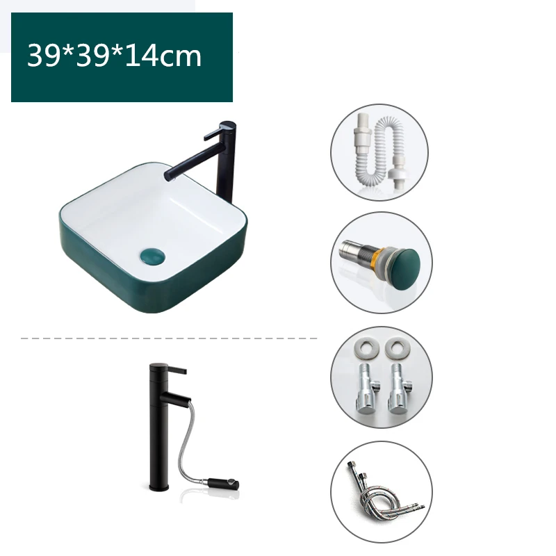Скандинавский матовый зеленый керамический раковина-умывальник шланг для ванной комнаты на раковине бытовой простой контейнер для раковины одна чаша раковина для шампуня