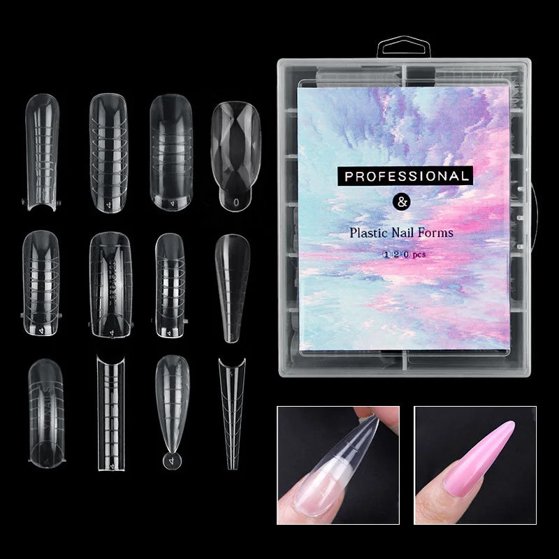 120pcs Artificial Almond Stiletto Dual Form Fake Nail Tips Poly The Gel Extension Acrylic Coffin False Nail Mold Storage Box fake nails fake nail forms nail tips false nail forms false nails false nail tips
