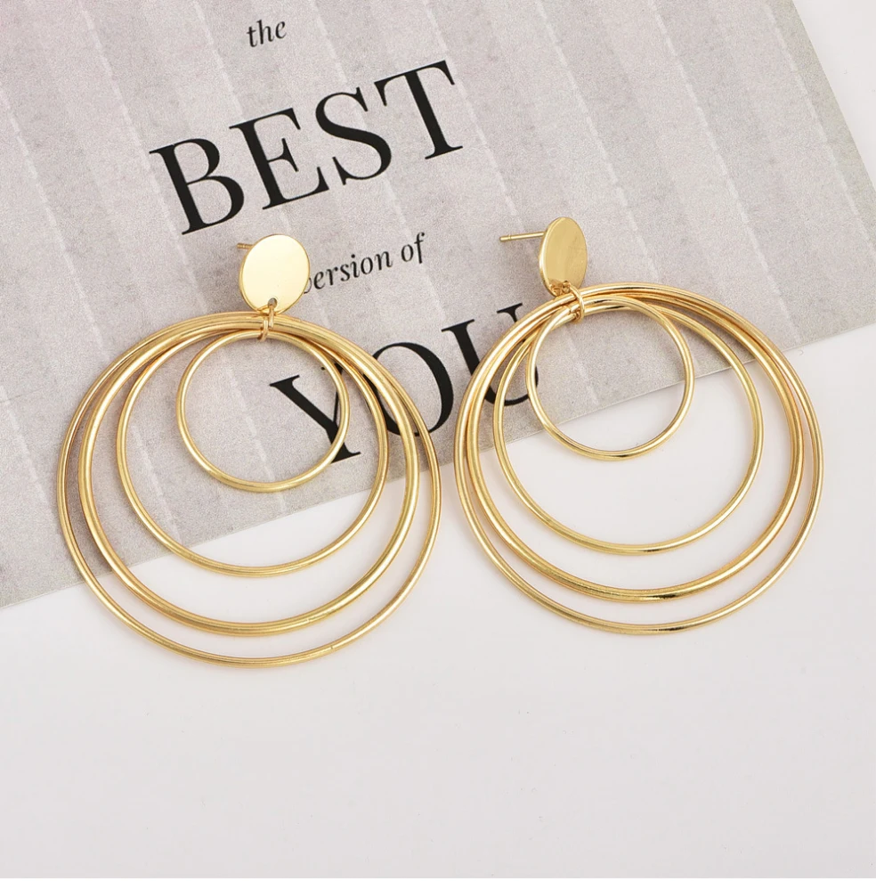 Fashion Dangle& Chandelier Earring ring 4 pcs size with disc stud copper steel alloy material gold color plated for women girls