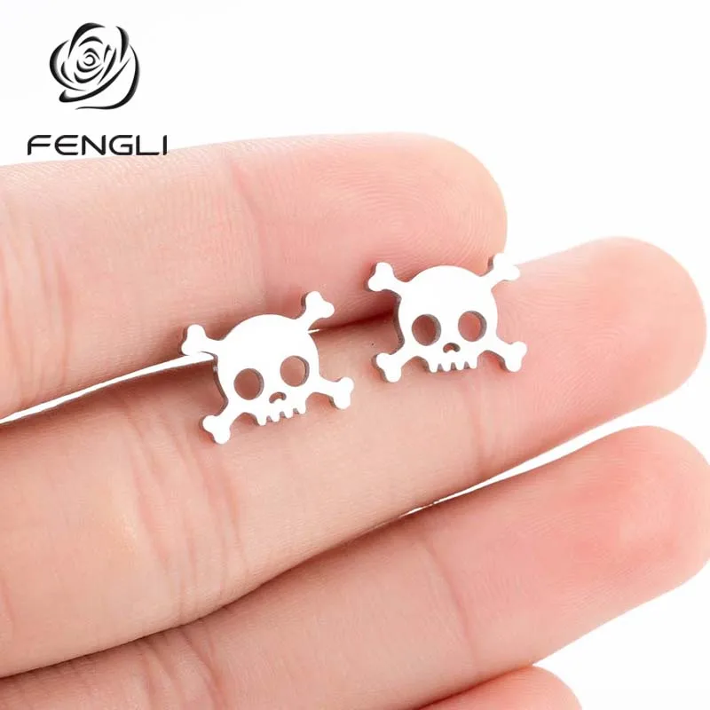 Серьги FENGLI, золото, панк, Шаньтоу, изысканные, новые, бохо, красивые, скелет, для женщин, мужчин, вечерние, на Хэллоуин, Мини, Bronics