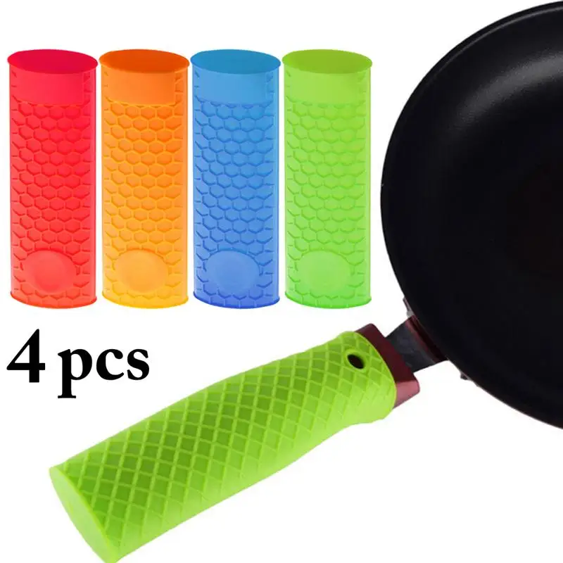 4pcs Hot Handle Holder Heat Resistant Pot Handle Sleeve Pan Handle