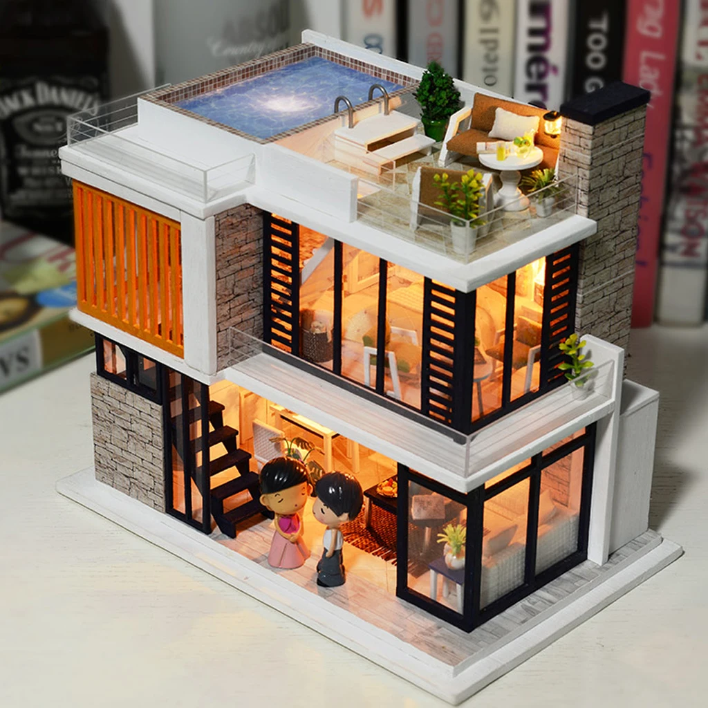 Handmade 3D DIY House Model Kit Miniature LED Light Wooden Dolls House Model Florence Town Christmas Birthday Gift