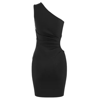 

New Arrivals Bandage Dress One Shoulder Sleeveless Hollow Out Black Mini Dress Robe Ete Femme 2020 Clothes For Women 2020