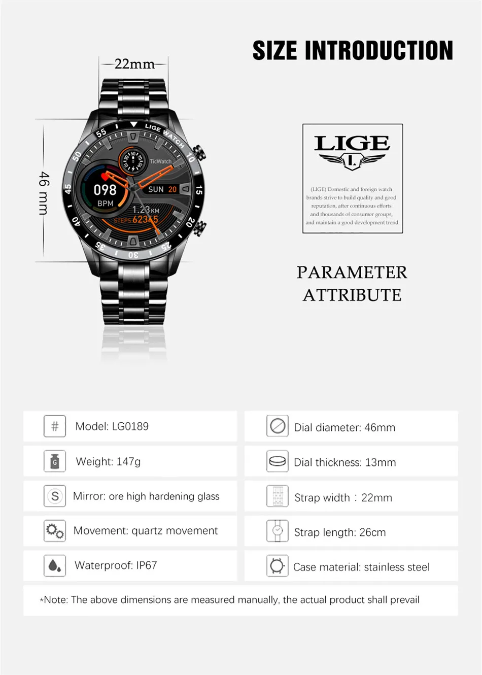 LIGE New Luxury Steel Band Bluetooth Call Smart Watch Men For Android iOS Phone Waterproof Sports Fitness Tracker Smartwatch