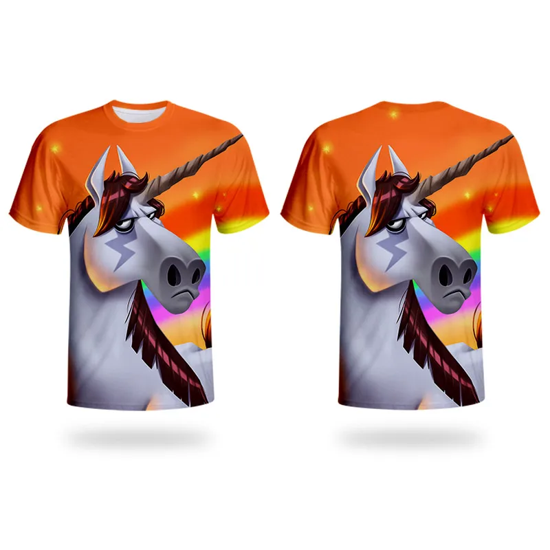 Одежда «Мама и я» футболка с объемным принтом «WHOSONG Unicorn» милые разноцветные футболки с короткими рукавами для всей семьи, Повседневная футболка для девочек и мальчиков - Цвет: T03302