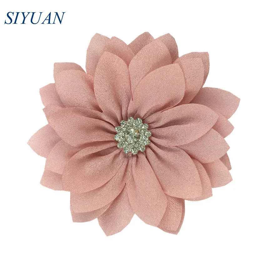 50pcs/lot 9cm Multy Layer Fabric Flower with Rhinestone Chic Lotus Flower Kids Lovely Headwear Accessories High Quality TH300 - Цвет: 7-cameo