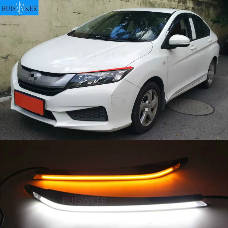 

2Pcs LED Daytime Running Light Yellow Turn Signal Car Headlight Eyebrow Decoration For Honda City Grace 2015 2016 2017 2018