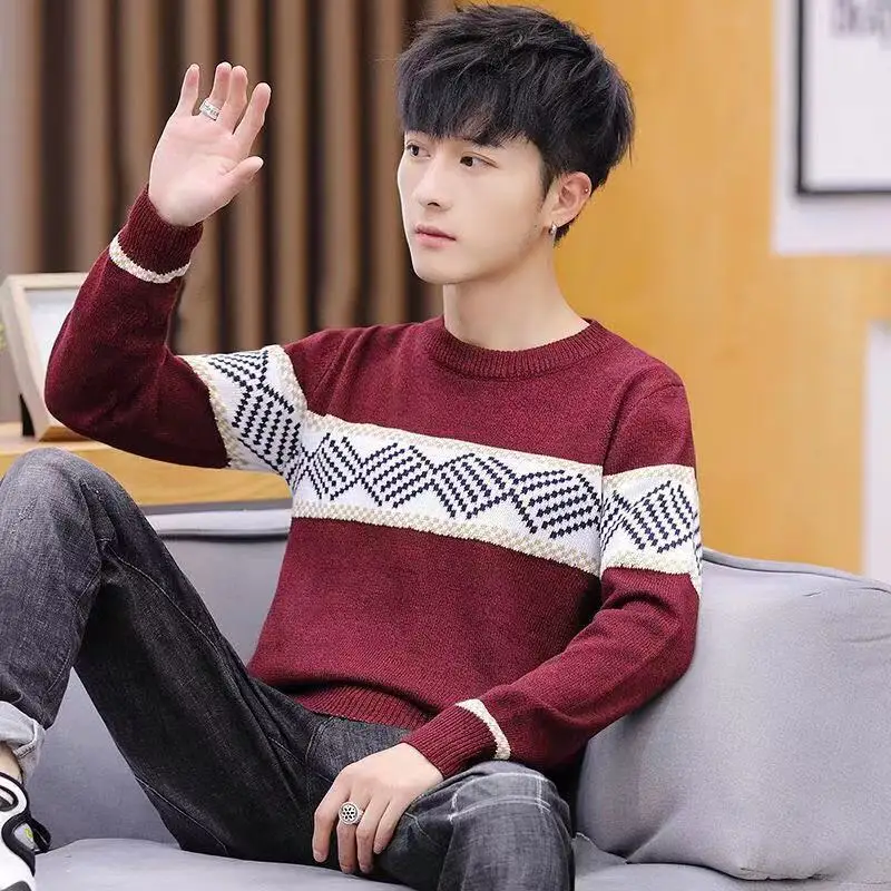 2019 Fashion Trend New Autumn Winter Pullover Sweater for Men Round Neck Sweater Mixed Color Youth Men's Long-sleeve Sweaters
