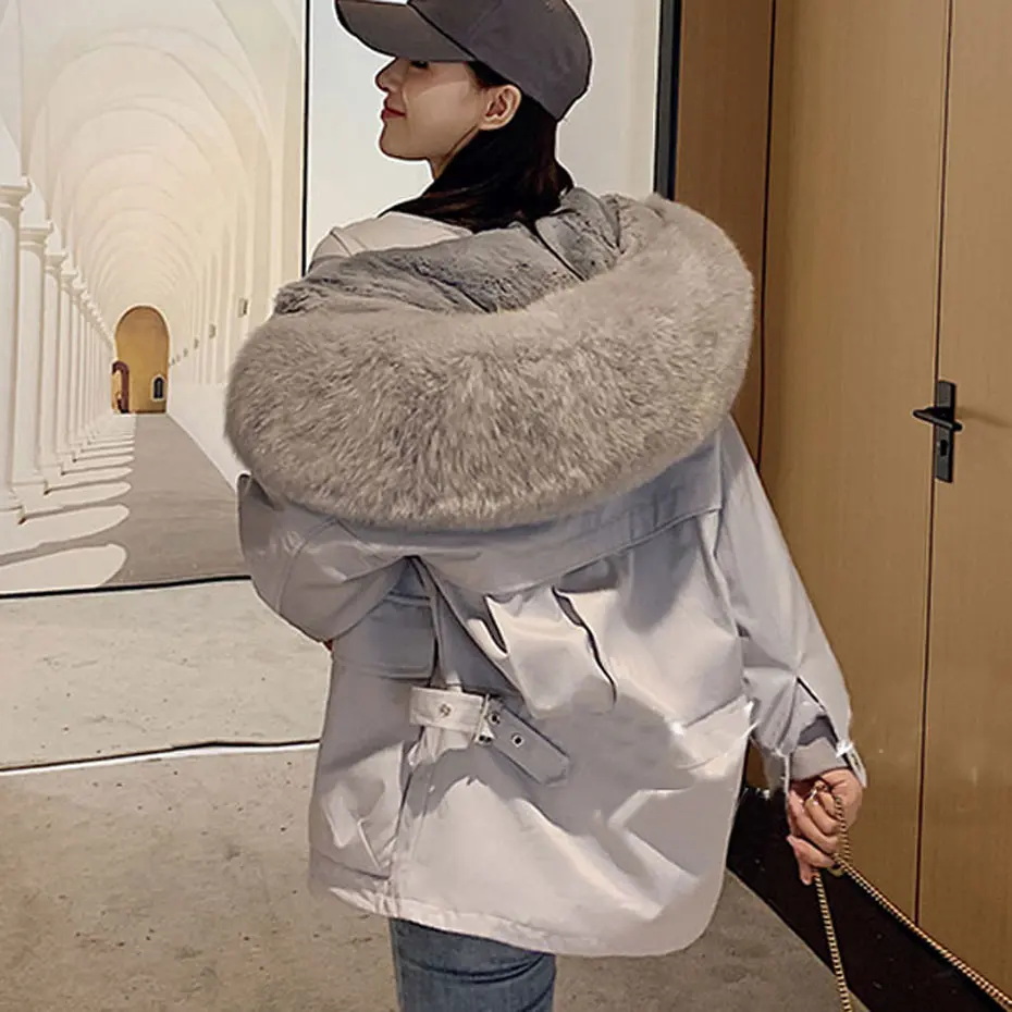 Натуральным лисьим зимние меховые Шубы женские куртки Натуральный Мех Подкладка толстый с капюшоном пуховики