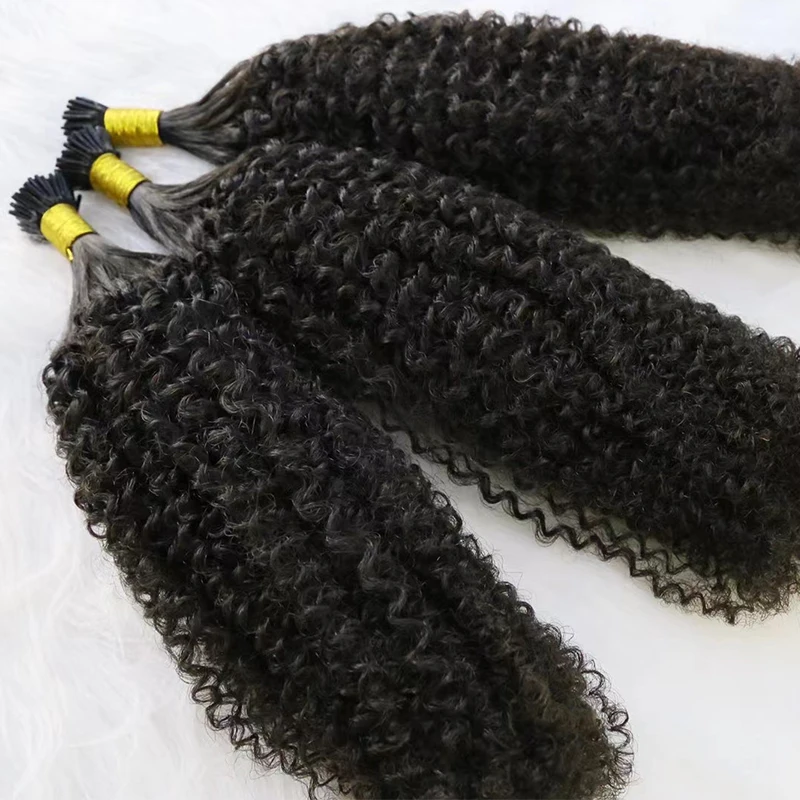 High Quality Chinese Kinky Curly Keratin Capsules Human Fusion Raw Virgin Hair Pre Bonded Deep Wave I Tip Human Hair Extensions