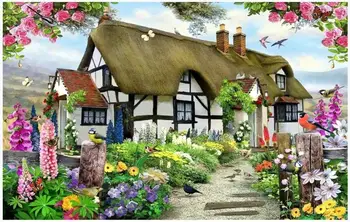 

3d silk wallpaper custom photo Idyllic English country cottage rose garden home decor living room wall paper for walls 3 d