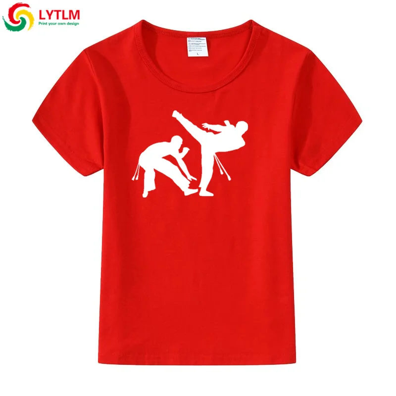 LYTLM/Летняя футболка рубашка для маленьких мальчиков и девочек одежда для маленьких мальчиков футболки каратэ Kyokushin футболка каратэ сетокан топы для мальчиков - Цвет: DX LYCRA Red