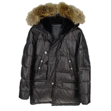 Черный мужской длинный зимний теплый кожаный пуховик размера плюс XXXL из натуральной толстой воловьей кожи русский натуральный Повседневный пуховик