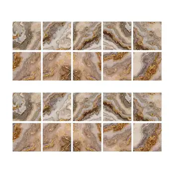 

20PCS Grey And Gold Imitation Marble Tile Stickers Bedroom Living Room Home Decoration Wall Stickers