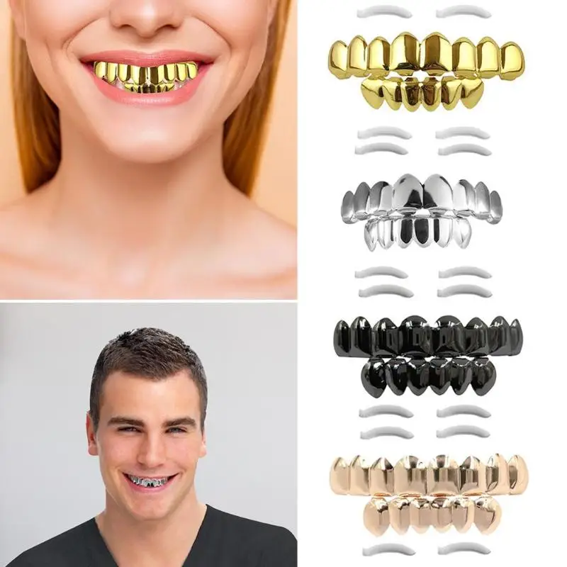Funny Teeth Artificial Tooth Socket Prank Toys Novelty Hip Hop Braces Top Bottom Teeth Halloween Braces Dental Toy Denture