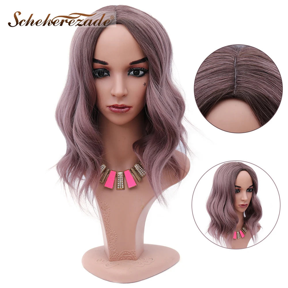 Scheherezade Ash фиолетовый короткий Боб волна синтетические парики для женщин Косплей