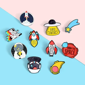 

10 styles To the Space Enamel Pin Custom Astronaut Space Ship Rocket UFO Brooch Badge for Bag Lapel Pin Jewelry Gift for Kids