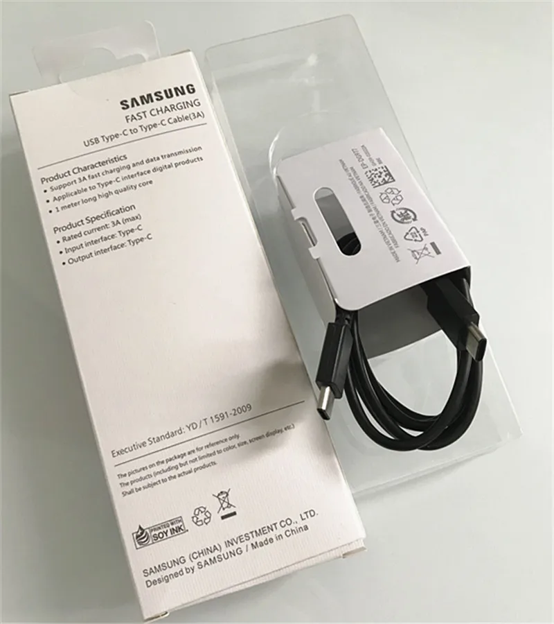 Кабель samsung PD, 1 м, 3 А, быстрая зарядка, usb type-C-type-C, Дата-кабель для Galaxy Note 10 Plus, S10, S10E, S9, A90, Xiaomi 9