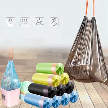 激安 15個巾着ごみ袋ポータブル自動閉鎖強い厚みプラスチックごみ寝室風呂キッチンごみ袋2020