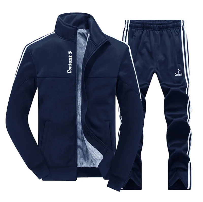 New Winter Men's Sets Plus Velvet Men Sport Suits Sportswear Set Fitness Warm Tracksuit Zip Pocket Male's Casual Clothing