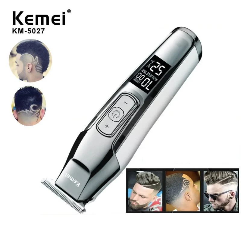 Kemei Парикмахерская профессиональная машинка для стрижки волос ЖК-дисплей 0 мм baldheed триммер для бороды для мужчин резак для поделок электрическая машинка для стрижки машина