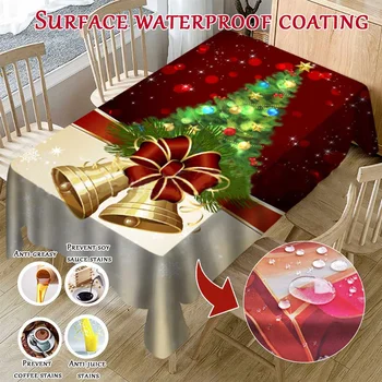 

2 Styles of Christmas Tablecloths and Chair Covers Waterproof Christmas Bells / Gift Print Rectangular Table Cover Christmas