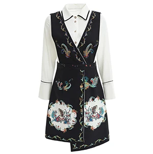Svoryxiu дизайнерский осенний костюм с юбкой Женская белая блузка с длинными рукавами+ черное платье с бриллиантами Модный комплект из двух предметов - Цвет: Многоцветный