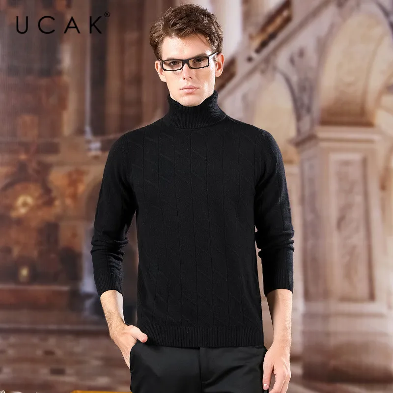 ^*Best Offers UCAK Brand Turtleneck Pure Merino Wool Sweaters Men 2020 Striped New Fashion Trend Spring Streetwear Pull Homme Pulliover U3173