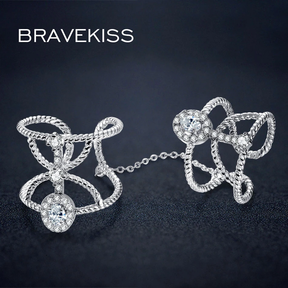 Женские полные кольца на палец BRAVEKISS с цепочкой открытые колечки из кубического