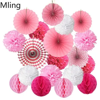

Mling Color Paper Fan Flower Paper Flower Ball Set Hanging DIY Round Fan Flowers Ball Shopwindow Decor Baby Shower Wedding Decor