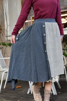 

2020 new mori girl patchwork design button womens retro style skirts A-line