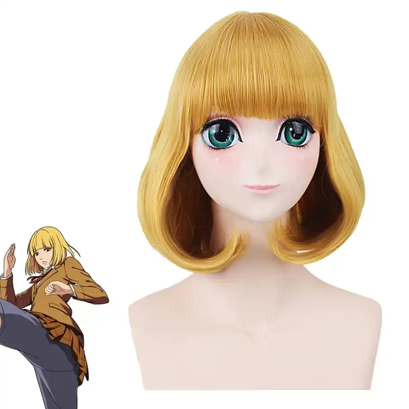 Ktip Up Anime Midorikawa Hana Kosplej Parik Zolotoj Blond Korotkij Bob Pricheska Ploskaya Chelka Tyurma Shkola Sinteticheskij Polnyj Volos Dlya Zhenshin Aliexpress