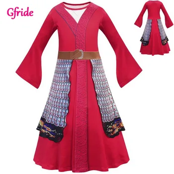 

Red Girls Princess Hua Mulan Costume For Kids Long Dress Dressing Up Halloween Carnival Cartoon Dress Children Fancy Party Dress
