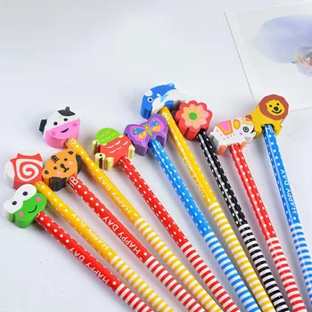 

10 Pieces Cute Creative HB Pencil With An Eraser Primary School Children Pencil School Supplies